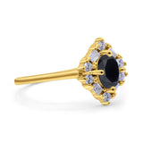 Art Deco Oval Wedding Bridal Ring Simulated Cubic Zirconia 925 Sterling Silver