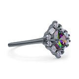 Art Deco Oval Wedding Bridal Ring Simulated Cubic Zirconia 925 Sterling Silver