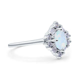 Art Deco Oval Wedding Bridal Ring Simulated Cubic Zirconia 925 Sterling Silver