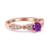 Heart Filigree Art Deco Wedding Bridal Ring Round Simulated Cubic Zirconia 925 Sterling Silver