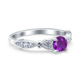 Heart Filigree Art Deco Wedding Bridal Ring Round Simulated Cubic Zirconia 925 Sterling Silver