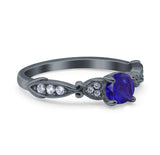 Heart Filigree Art Deco Wedding Bridal Ring Round Simulated Cubic Zirconia 925 Sterling Silver