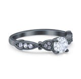 Heart Filigree Art Deco Wedding Bridal Ring Round Simulated Cubic Zirconia 925 Sterling Silver