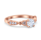 Heart Filigree Art Deco Wedding Bridal Ring Round Simulated Cubic Zirconia 925 Sterling Silver