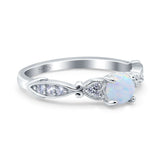 Heart Filigree Art Deco Wedding Bridal Ring Round Simulated Cubic Zirconia 925 Sterling Silver