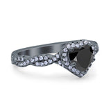 Art Deco Heart Infinity Wedding Bridal Ring Simulated Cubic Zirconia 925 Sterling Silver