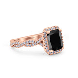 Art Deco Emerald Cut Infinity Wedding Bridal Ring Simulated Cubic Zirconia 925 Sterling Silver