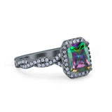 Art Deco Emerald Cut Infinity Wedding Bridal Ring Simulated Cubic Zirconia 925 Sterling Silver