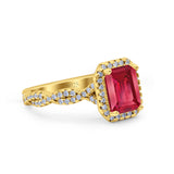 Art Deco Emerald Cut Infinity Wedding Bridal Ring Simulated Cubic Zirconia 925 Sterling Silver