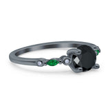Vintage Style Round Bridal Wedding Engagement Ring Marquise Green Emerald Simulated Cubic Zirconia 925 Sterling Silver