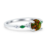 Vintage Style Round Bridal Wedding Engagement Ring Marquise Green Emerald Simulated Cubic Zirconia 925 Sterling Silver