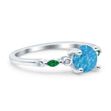 Vintage Style Round Bridal Wedding Engagement Ring Marquise Green Emerald Simulated Cubic Zirconia 925 Sterling Silver