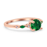 Vintage Style Round Bridal Wedding Engagement Ring Marquise Green Emerald Simulated Cubic Zirconia 925 Sterling Silver