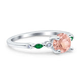 Vintage Style Round Bridal Wedding Engagement Ring Marquise Green Emerald Simulated Cubic Zirconia 925 Sterling Silver