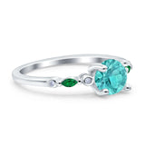 Vintage Style Round Bridal Wedding Engagement Ring Marquise Green Emerald Simulated Cubic Zirconia 925 Sterling Silver