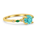 Vintage Style Round Bridal Wedding Engagement Ring Marquise Green Emerald Simulated Cubic Zirconia 925 Sterling Silver