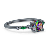 Vintage Style Round Bridal Wedding Engagement Ring Marquise Green Emerald Simulated Cubic Zirconia 925 Sterling Silver