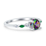 Vintage Style Round Bridal Wedding Engagement Ring Marquise Green Emerald Simulated Cubic Zirconia 925 Sterling Silver