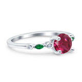 Vintage Style Round Bridal Wedding Engagement Ring Marquise Green Emerald Simulated Cubic Zirconia 925 Sterling Silver