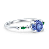 Vintage Style Round Bridal Wedding Engagement Ring Marquise Green Emerald Simulated Cubic Zirconia 925 Sterling Silver