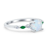 Vintage Style Round Bridal Wedding Engagement Ring Marquise Green Emerald Simulated Cubic Zirconia 925 Sterling Silver