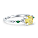 Vintage Style Round Bridal Wedding Engagement Ring Marquise Green Emerald Simulated Cubic Zirconia 925 Sterling Silver