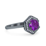 Art Deco Hexagon Shape Wedding Bridal Ring Round Simulated Cubic Zirconia 925 Sterling Silver