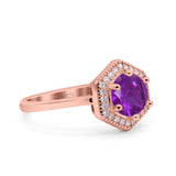 Art Deco Hexagon Shape Wedding Bridal Ring Round Simulated Cubic Zirconia 925 Sterling Silver