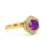 Art Deco Hexagon Shape Wedding Bridal Ring Round Simulated Cubic Zirconia 925 Sterling Silver