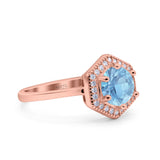 Art Deco Hexagon Shape Wedding Bridal Ring Round Simulated Cubic Zirconia 925 Sterling Silver