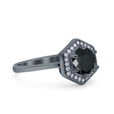 Art Deco Hexagon Shape Wedding Bridal Ring Round Simulated Cubic Zirconia 925 Sterling Silver
