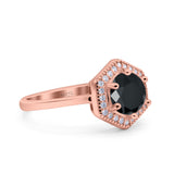 Art Deco Hexagon Shape Wedding Bridal Ring Round Simulated Cubic Zirconia 925 Sterling Silver