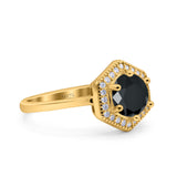 Art Deco Hexagon Shape Wedding Bridal Ring Round Simulated Cubic Zirconia 925 Sterling Silver