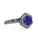 Art Deco Hexagon Shape Wedding Bridal Ring Round Simulated Cubic Zirconia 925 Sterling Silver