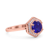 Art Deco Hexagon Shape Wedding Bridal Ring Round Simulated Cubic Zirconia 925 Sterling Silver