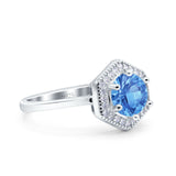 Art Deco Hexagon Shape Wedding Bridal Ring Round Simulated Cubic Zirconia 925 Sterling Silver