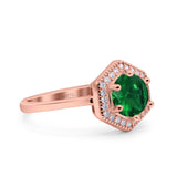 Art Deco Hexagon Shape Wedding Bridal Ring Round Simulated Cubic Zirconia 925 Sterling Silver