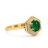 Art Deco Hexagon Shape Wedding Bridal Ring Round Simulated Cubic Zirconia 925 Sterling Silver