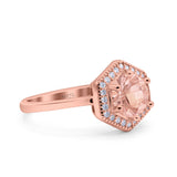 Art Deco Hexagon Shape Wedding Bridal Ring Round Simulated Cubic Zirconia 925 Sterling Silver