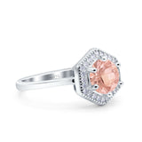 Art Deco Hexagon Shape Wedding Bridal Ring Round Simulated Cubic Zirconia 925 Sterling Silver
