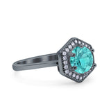 Art Deco Hexagon Shape Wedding Bridal Ring Round Simulated Cubic Zirconia 925 Sterling Silver