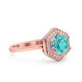 Art Deco Hexagon Shape Wedding Bridal Ring Round Simulated Cubic Zirconia 925 Sterling Silver