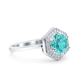 Art Deco Hexagon Shape Wedding Bridal Ring Round Simulated Cubic Zirconia 925 Sterling Silver