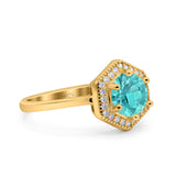 Art Deco Hexagon Shape Wedding Bridal Ring Round Simulated Cubic Zirconia 925 Sterling Silver
