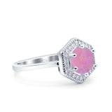 Art Deco Hexagon Shape Wedding Bridal Ring Round Simulated Cubic Zirconia 925 Sterling Silver
