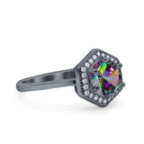 Art Deco Hexagon Shape Wedding Bridal Ring Round Simulated Cubic Zirconia 925 Sterling Silver
