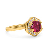 Art Deco Hexagon Shape Wedding Bridal Ring Round Simulated Cubic Zirconia 925 Sterling Silver