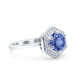 Art Deco Hexagon Shape Wedding Bridal Ring Round Simulated Cubic Zirconia 925 Sterling Silver