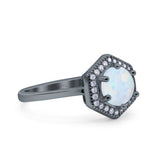 Art Deco Hexagon Shape Wedding Bridal Ring Round Simulated Cubic Zirconia 925 Sterling Silver