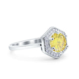 Art Deco Hexagon Shape Wedding Bridal Ring Round Simulated Cubic Zirconia 925 Sterling Silver
